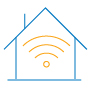 Blue and orange icon of a home with a WiFi signal